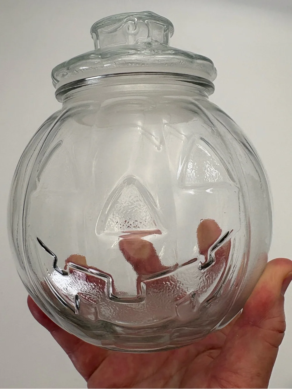 Vintage Libbey Clear Glass Halloween Jack-O'-Lantern Candy Jar
